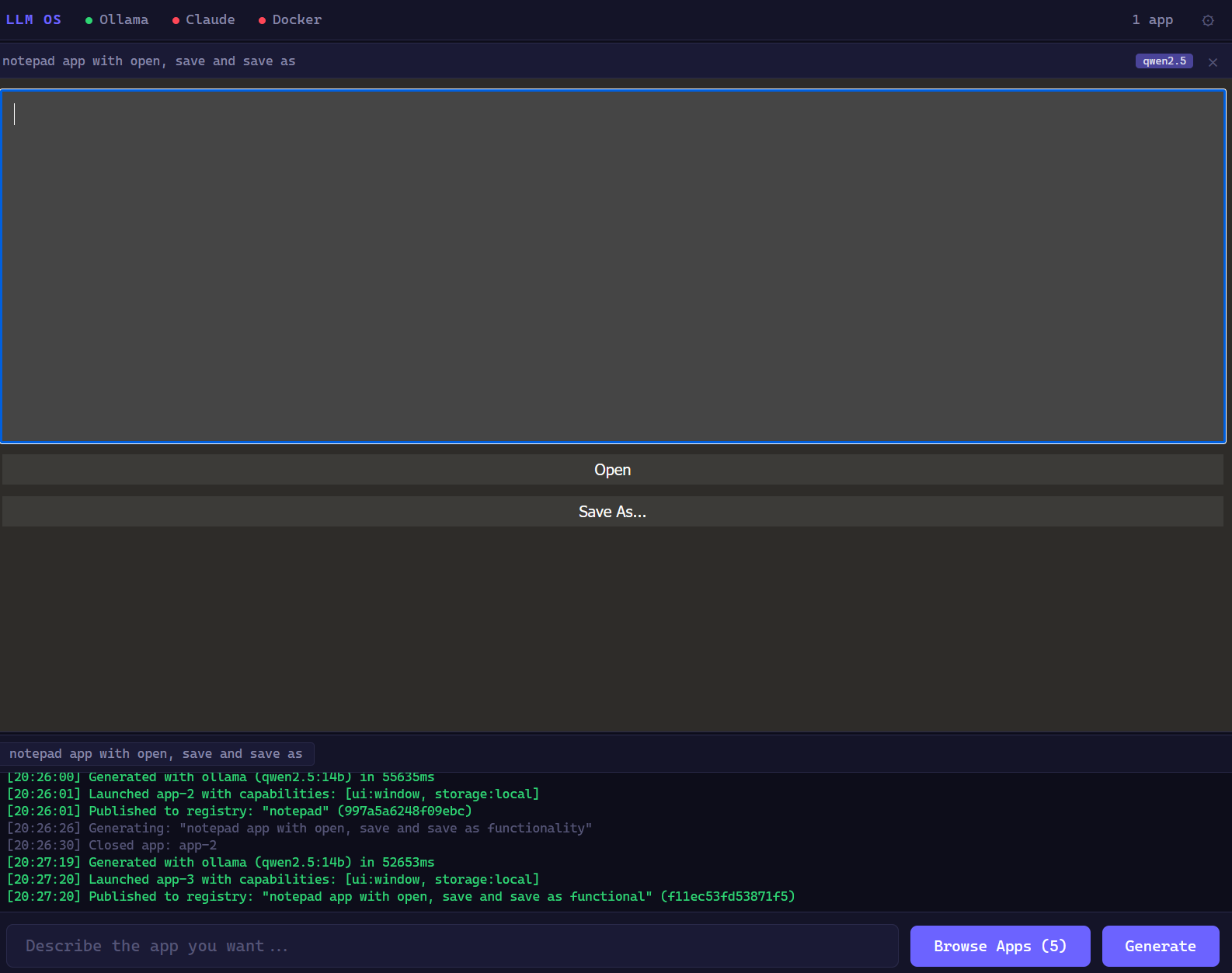 Notepad with open/save generated by Qwen 2.5
