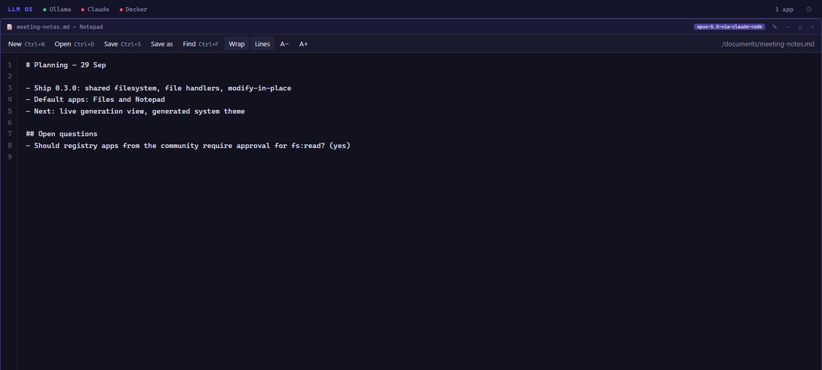 Notepad generated by Claude Opus 5.5 in September 2026, editing meeting-notes.md